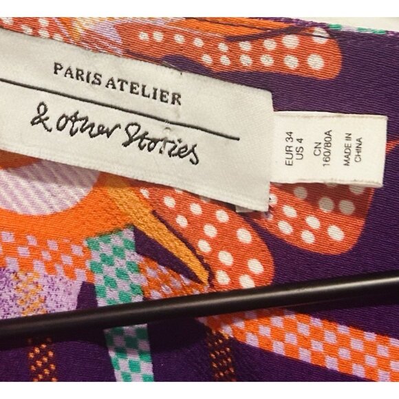 & Other Stories Paris Atelier Purple Floral Midi Dress Ruffle Detail US 4 Boho - Picture 7 of 14